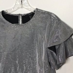 Forever 21 Metallic Ruffle Sleeve Top